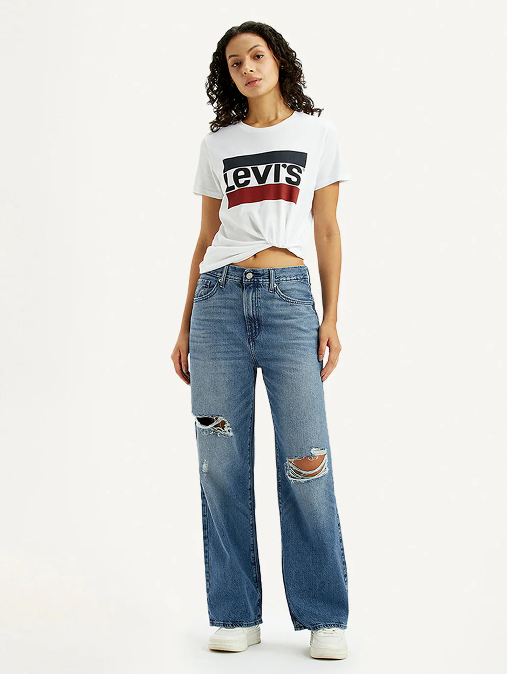 Streetwear Inspired Women’s Blue High Rise Wide Leg Jeans