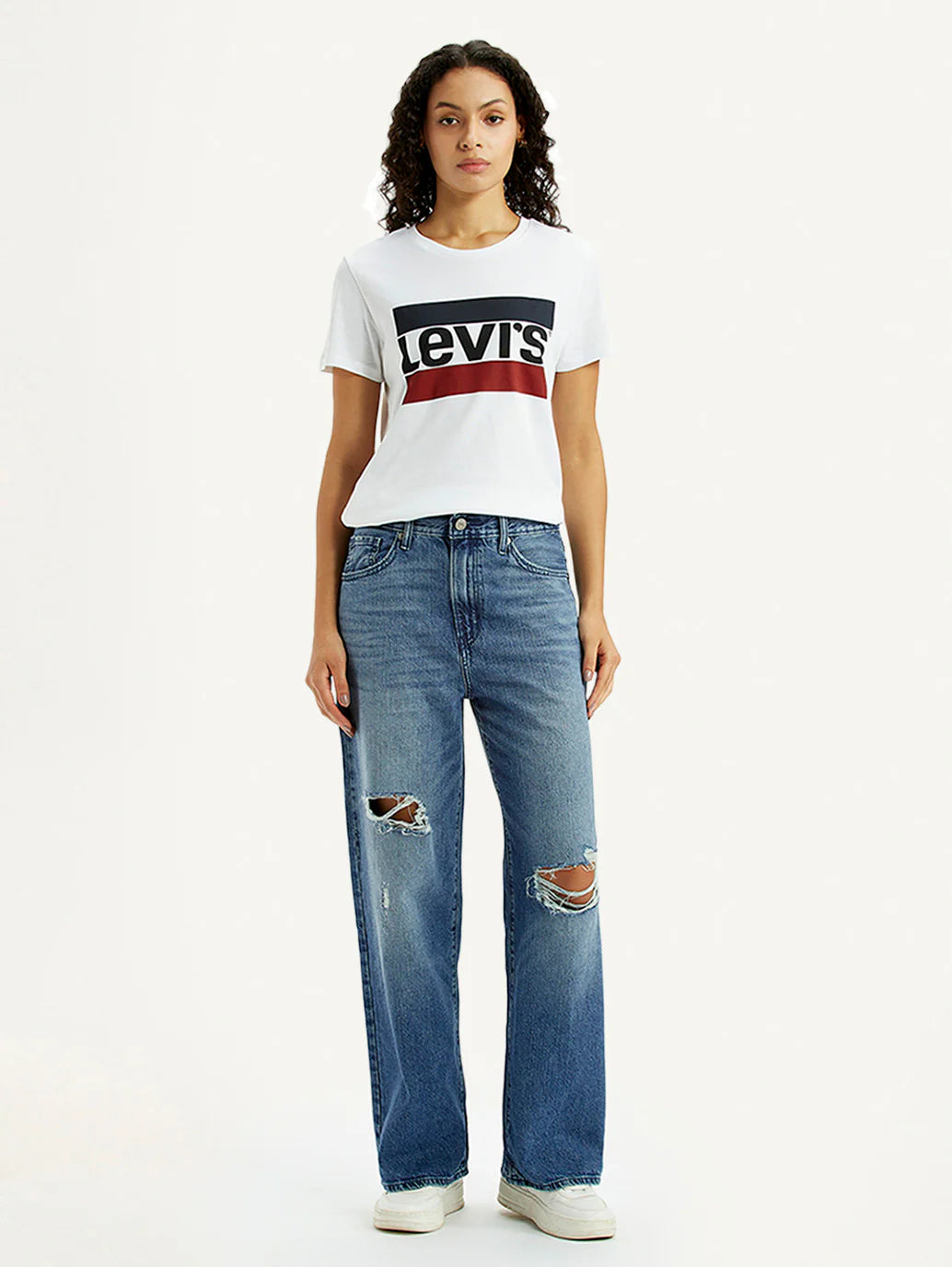 Streetwear Inspired Women’s Blue High Rise Wide Leg Jeans