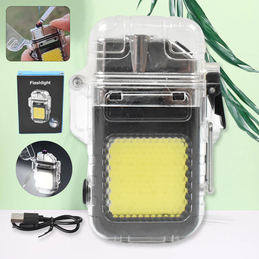 USB Rechargeable Electric Lighter with Three Modes COB Flashlight Portable and Convenient