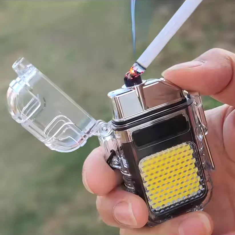 USB Rechargeable Electric Lighter with Three Modes COB Flashlight Portable and Convenient