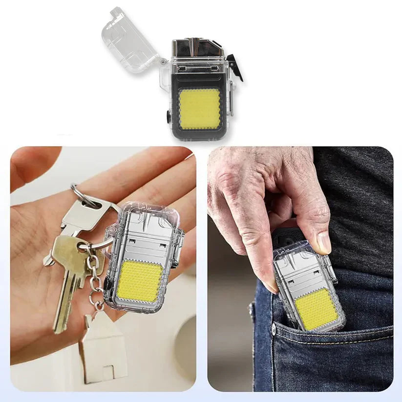 USB Rechargeable Electric Lighter with Three Modes COB Flashlight Portable and Convenient
