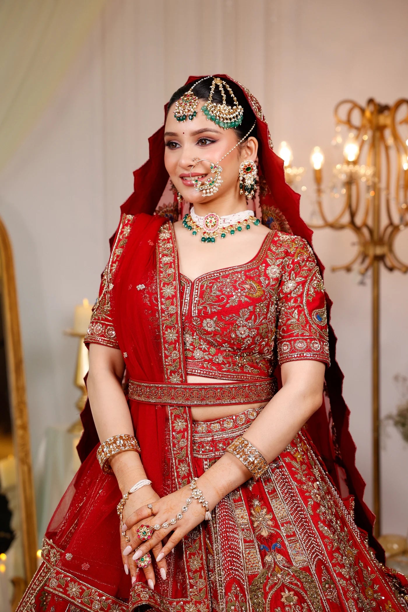 Scarlet Red Raw Silk Lehenga Elegant Traditional Attire for Women