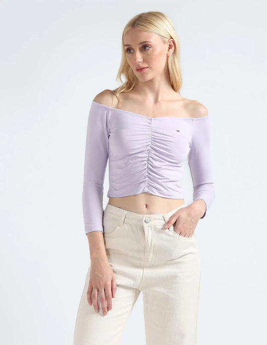 Casual Off Shoulder Gathered Crop Top Women Comfortable and Stylish