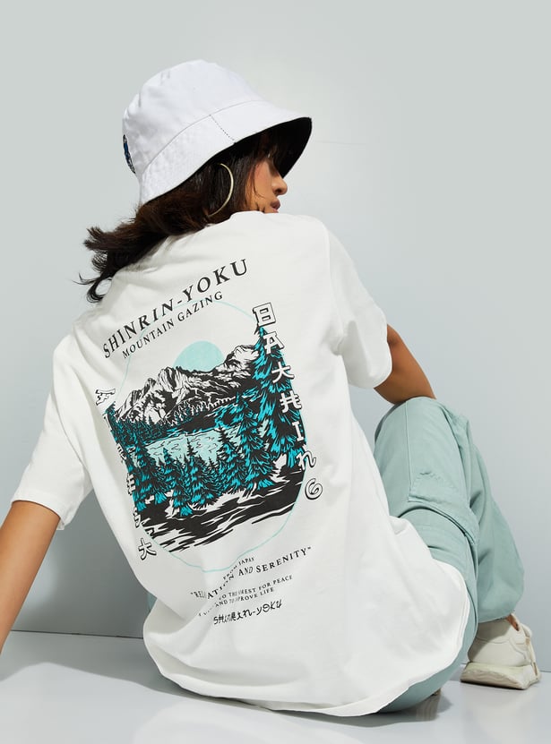 Relaxed Fit Oversized Back Printed T-Shirt for Women