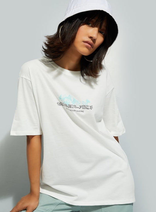 Relaxed Fit Oversized Back Printed T-Shirt for Women