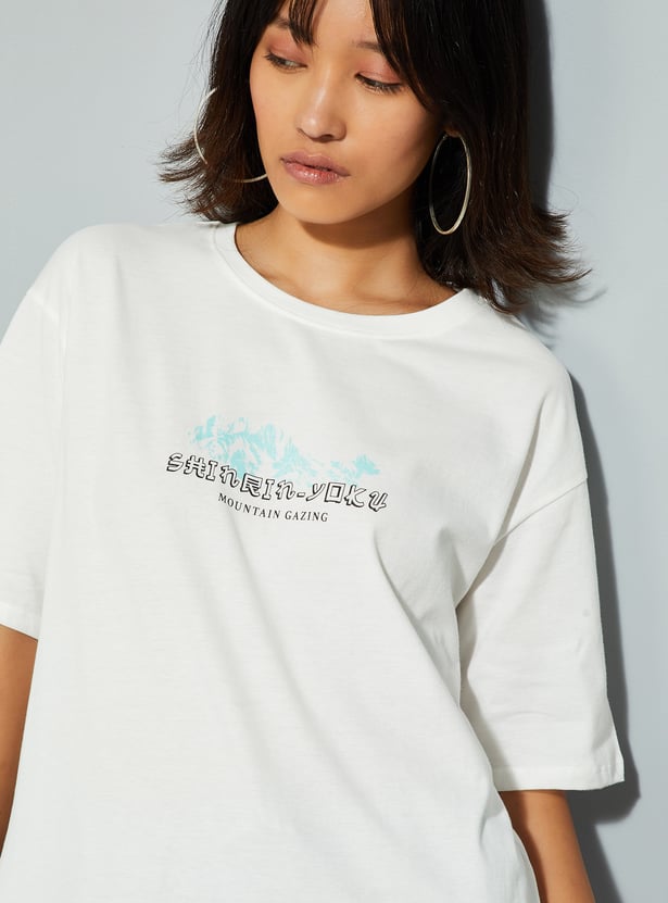 Relaxed Fit Oversized Back Printed T-Shirt for Women