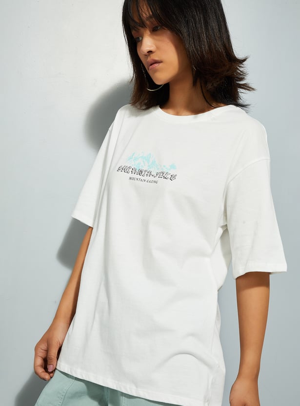 Relaxed Fit Oversized Back Printed T-Shirt for Women