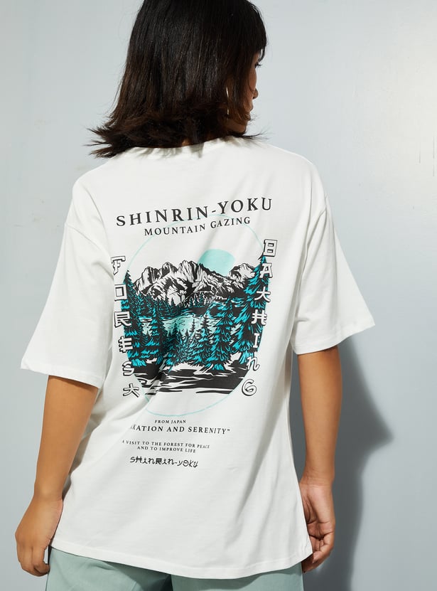 Relaxed Fit Oversized Back Printed T-Shirt for Women