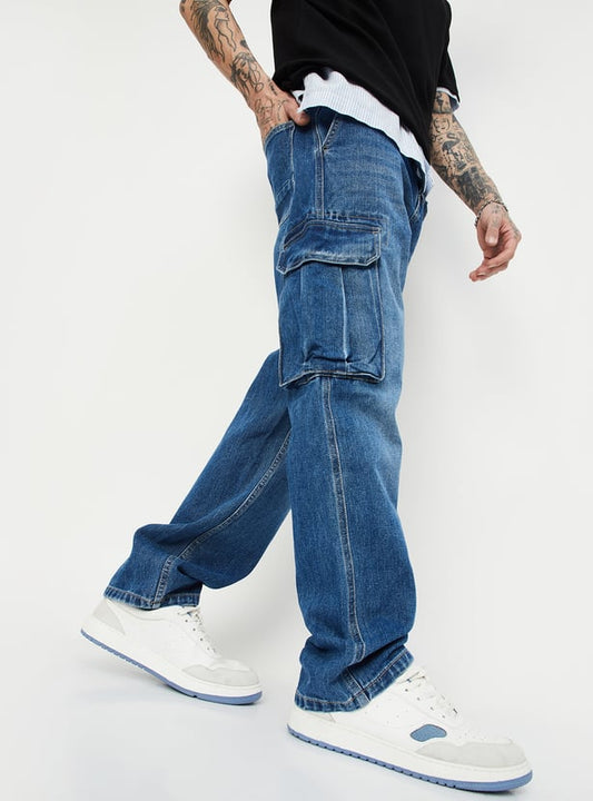 Comfortable Men's Washed Relaxed-Fit Cargo Denim Pants