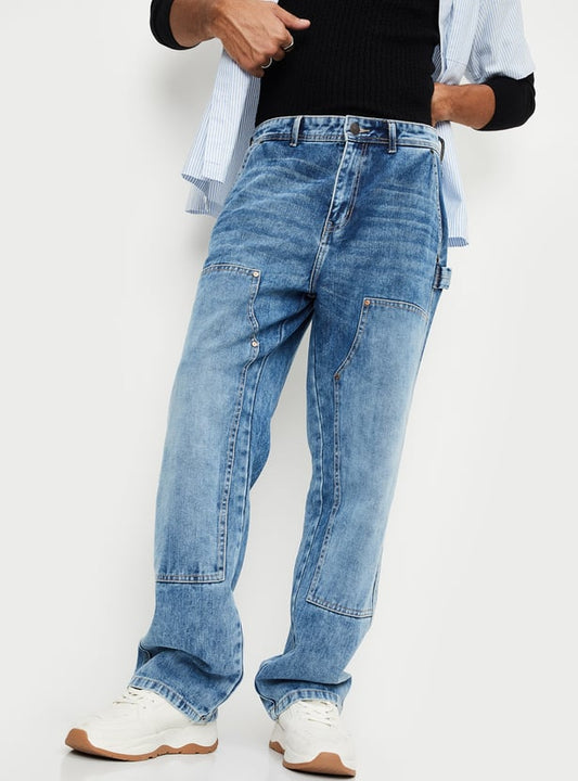 Men Distressed Loose Fit Carpenter Jeans