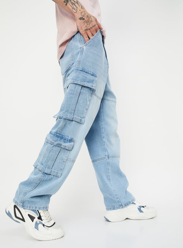 Loose Fit Washed Cargo Pants for Men