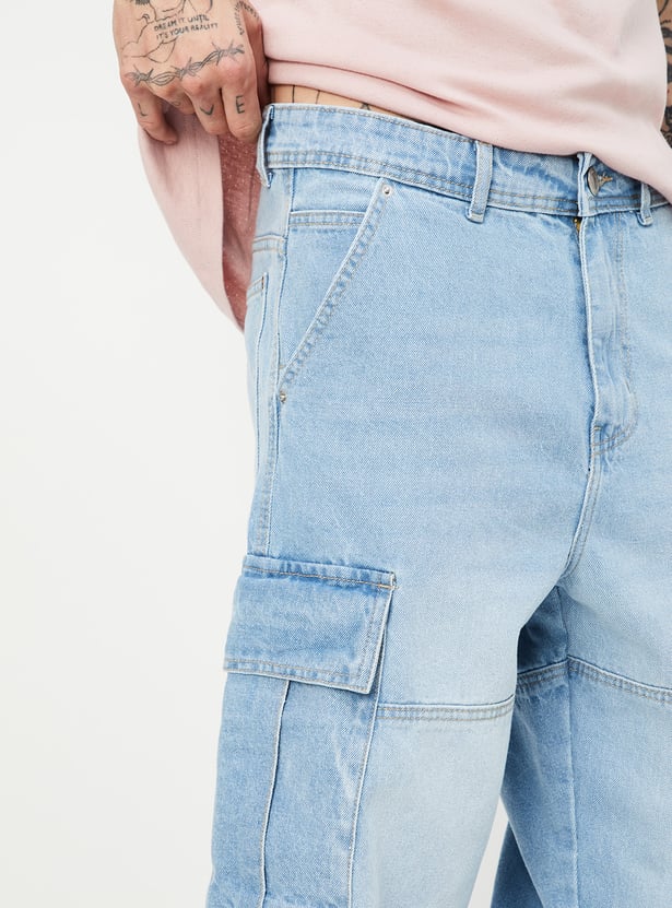 Loose Fit Washed Cargo Pants for Men