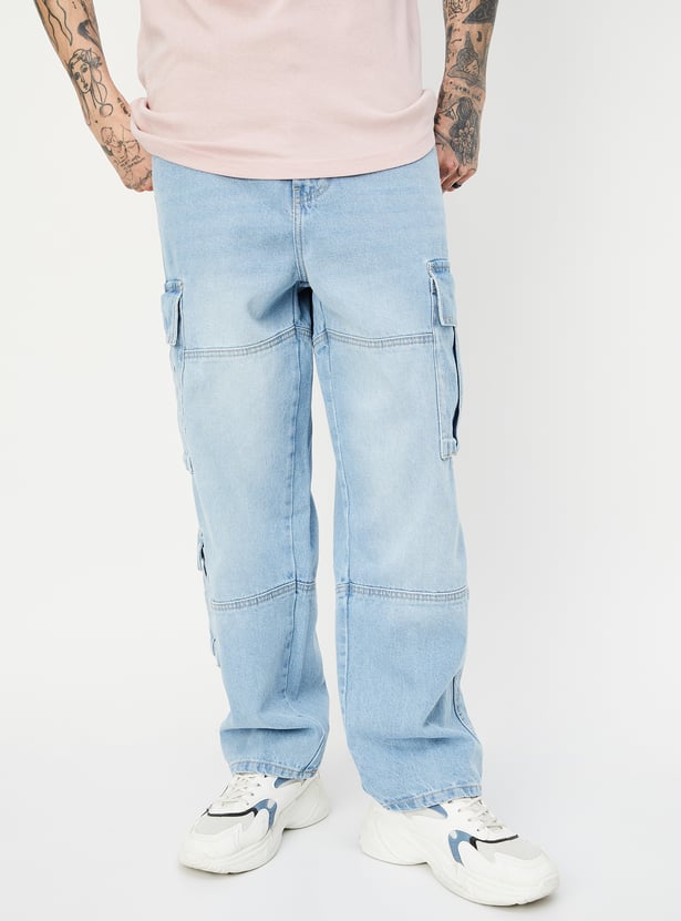 Loose Fit Washed Cargo Pants for Men
