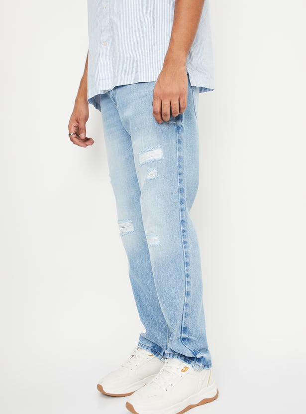 Relaxed Washed Distressed Straight Fit Jeans