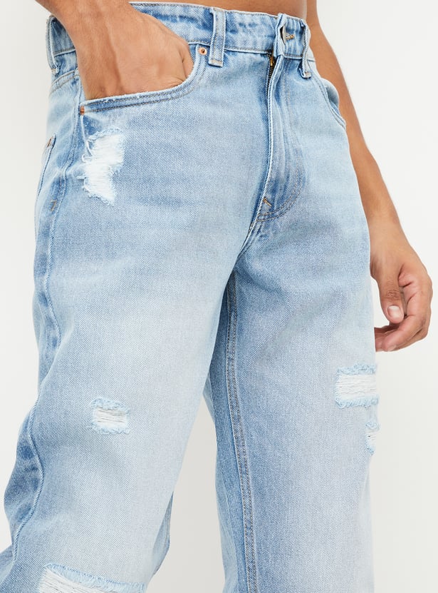 Relaxed Washed Distressed Straight Fit Jeans