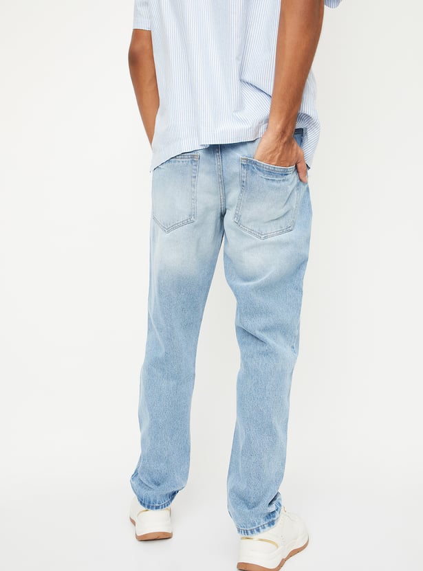 Relaxed Washed Distressed Straight Fit Jeans