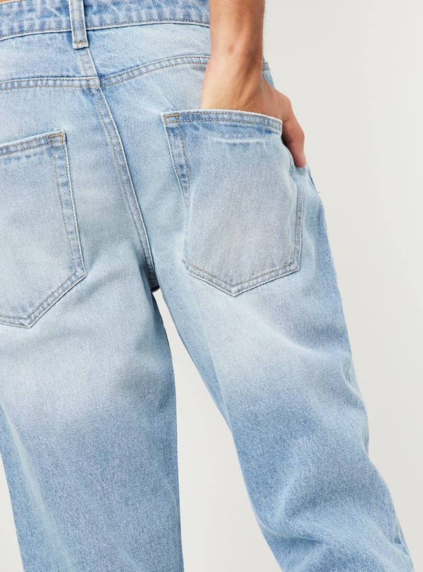 Relaxed Washed Distressed Straight Fit Jeans