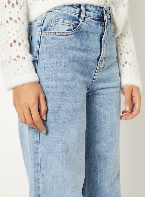 Relaxed Fit Women’s Washed High Rise Wide Leg Jeans for Daily Wear