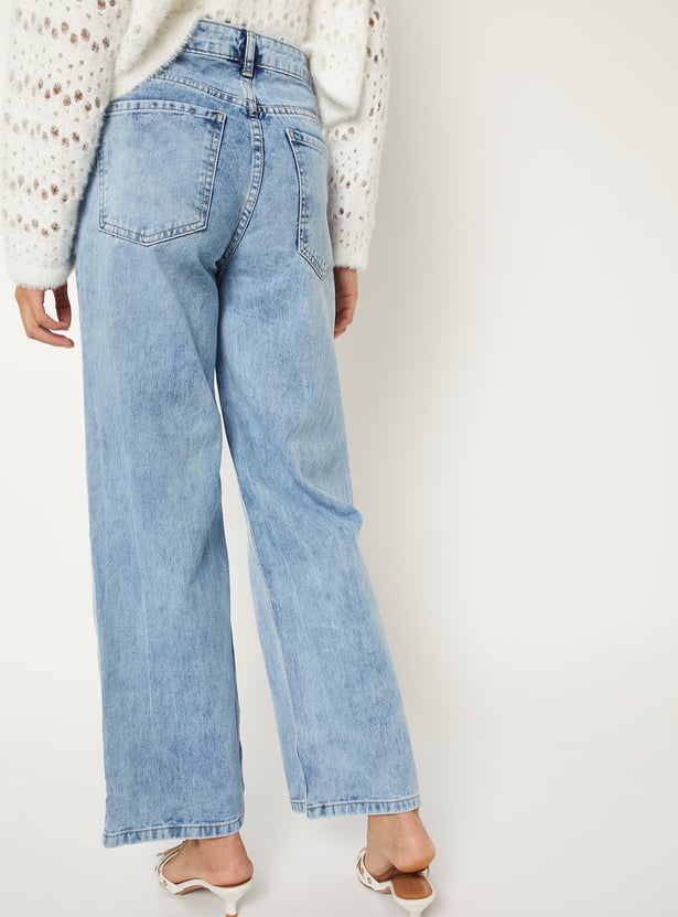 Relaxed Fit Women’s Washed High Rise Wide Leg Jeans for Daily Wear