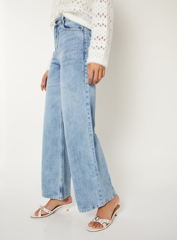 Relaxed Fit Women’s Washed High Rise Wide Leg Jeans for Daily Wear