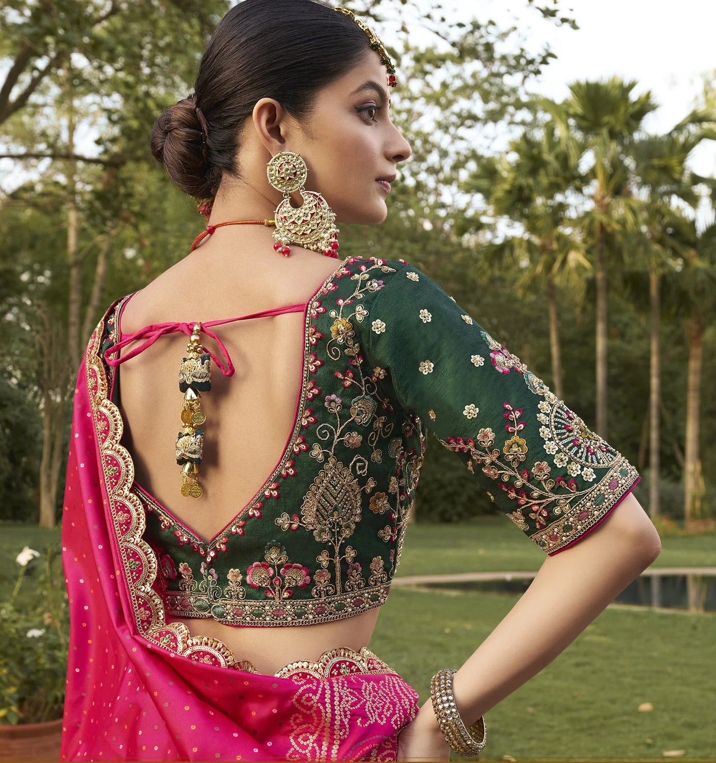Designer Green and Pink Banarasi Silk Cutwork Embroidery Bridal Lehenga