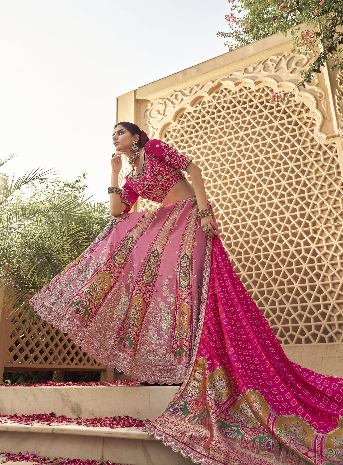 Wedding Special Mauve & Pink Banarasi Silk Zarkan Embroidery Lehenga
