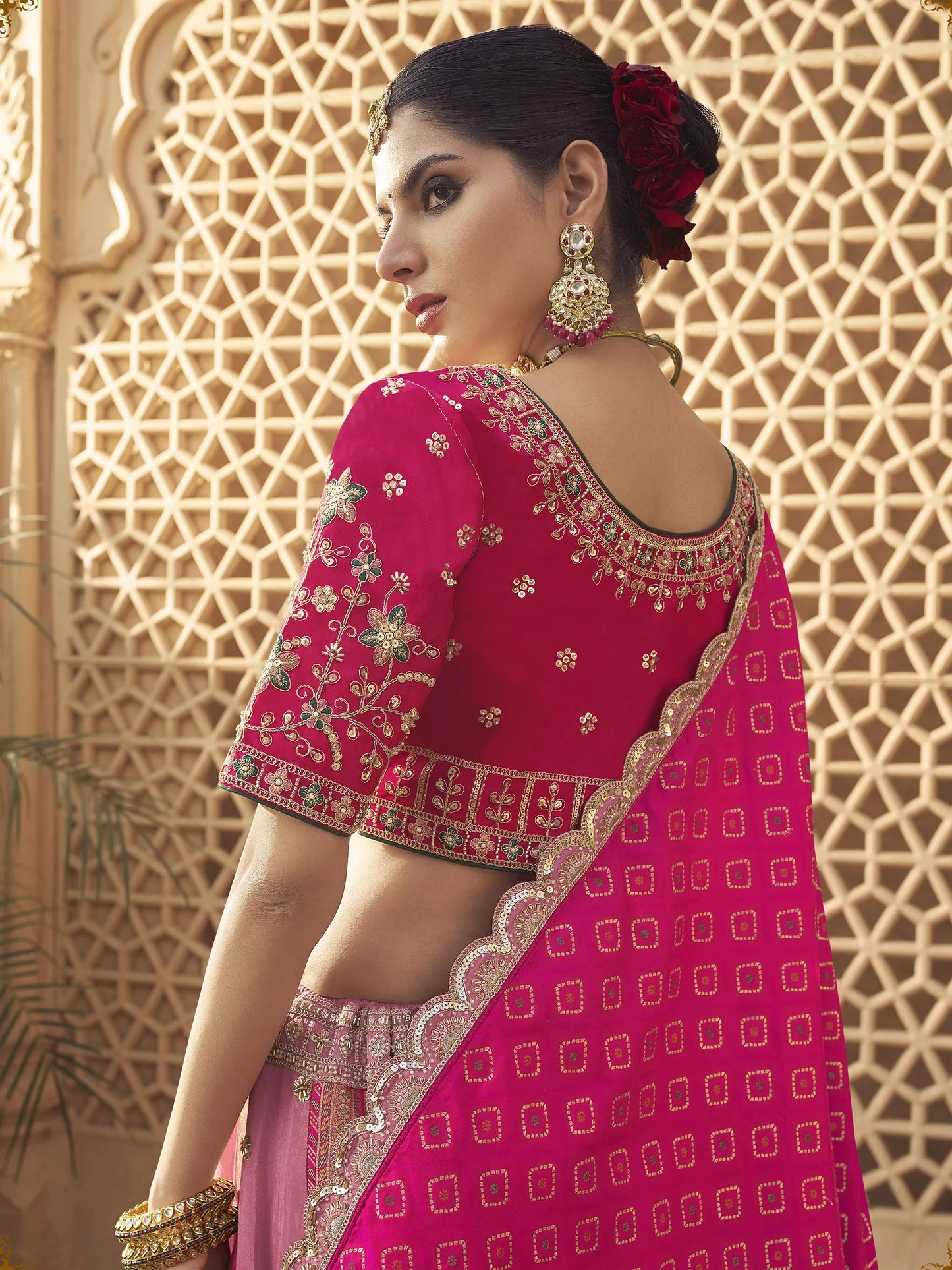 Wedding Special Mauve & Pink Banarasi Silk Zarkan Embroidery Lehenga