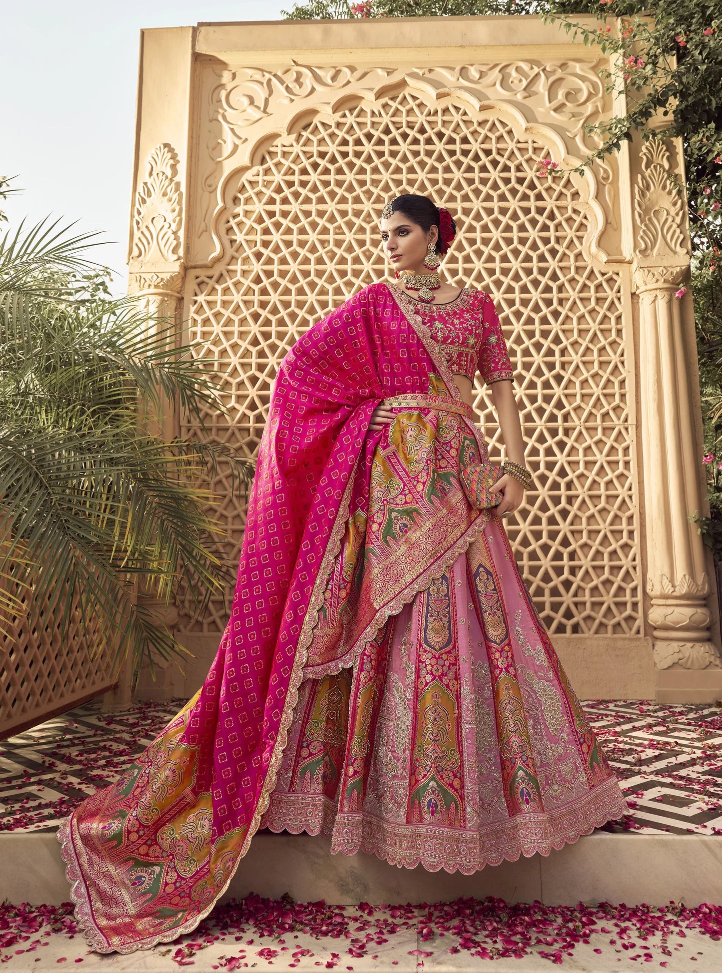 Wedding Special Mauve & Pink Banarasi Silk Zarkan Embroidery Lehenga