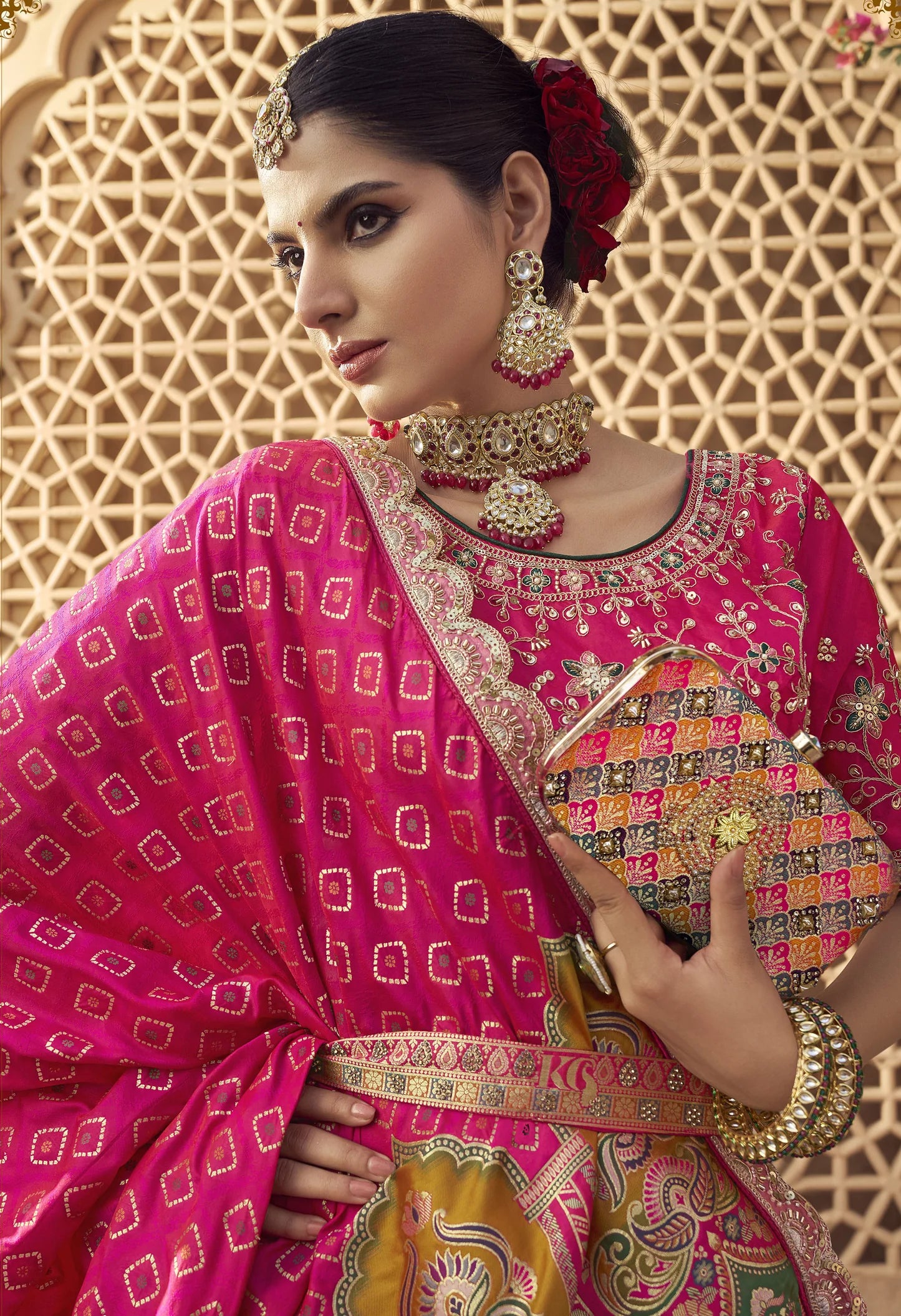 Wedding Special Mauve & Pink Banarasi Silk Zarkan Embroidery Lehenga
