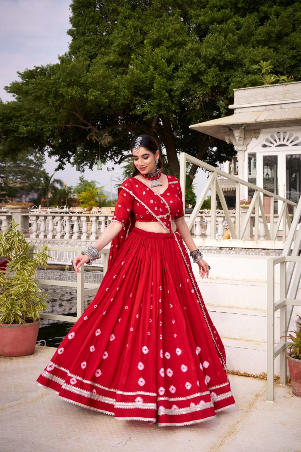 Classic Bandhej Chanderi Lehenga Choli for Traditional Occasions