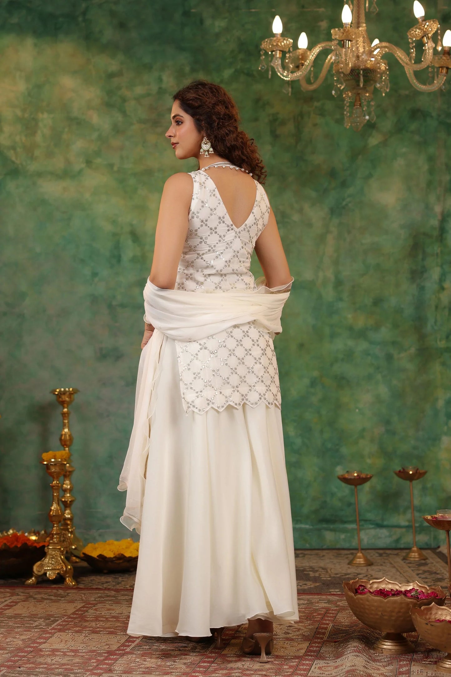 Designer Women Paaro Ivory White Garara Set with Dupatta