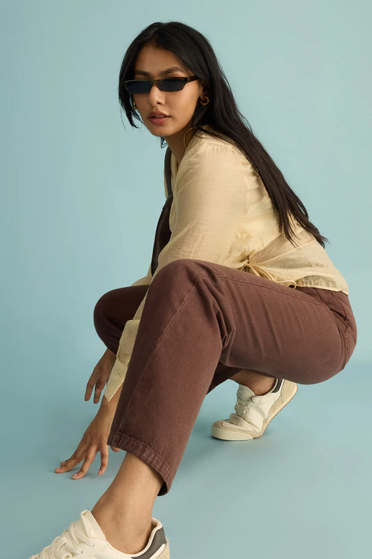 Women's Rustic Brown Straight Jeans with Soft Washed Finish for Timeless Look