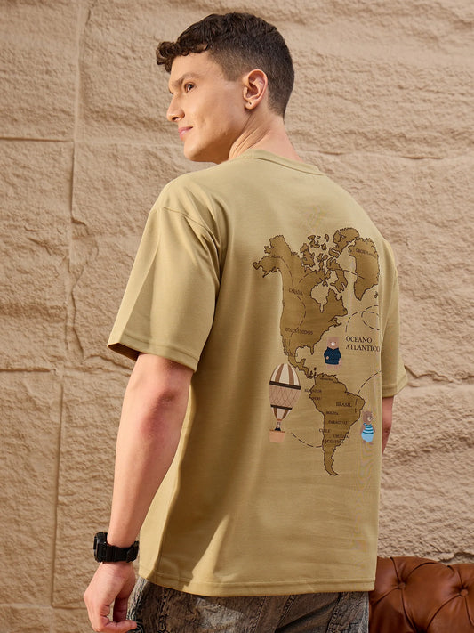 Stylish Oversized Round Neck Drop Shoulder Light Brown T-Shirt for Men’s Relaxed Everyday Fashion