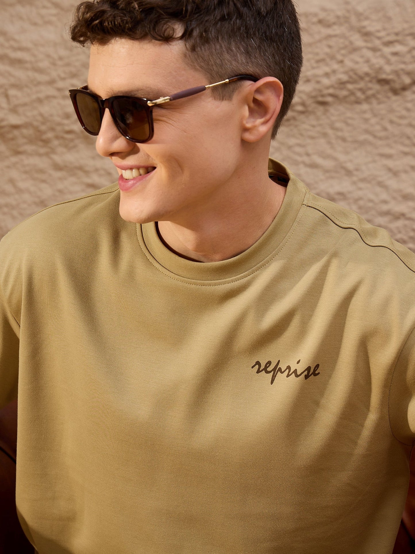 Stylish Oversized Round Neck Drop Shoulder Light Brown T-Shirt for Men’s Relaxed Everyday Fashion