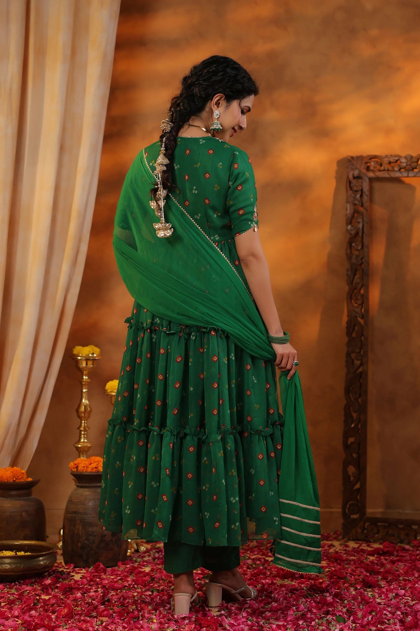 Party Wear Padma Bandhani Flared Suit with Matching Dupatta