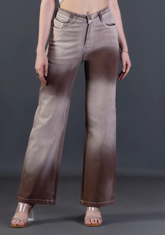 Modern Casual Light Brown Ombre Effect Wide Leg Jeans for Women