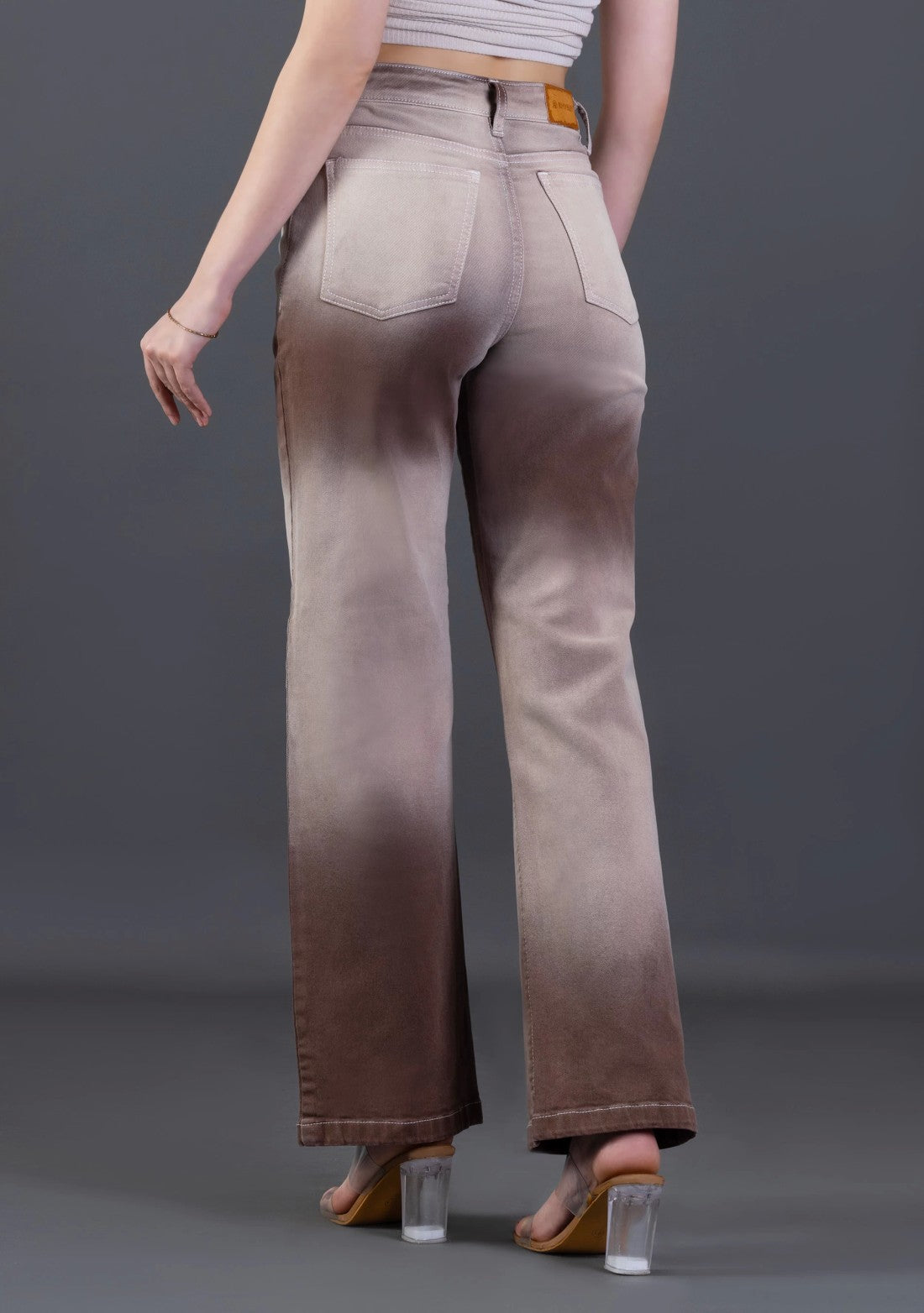 Modern Casual Light Brown Ombre Effect Wide Leg Jeans for Women
