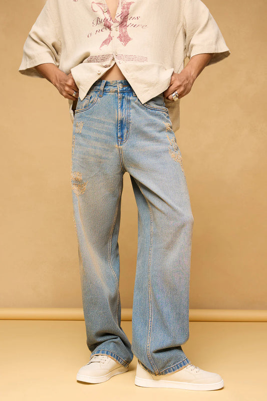 Dust Storm Men's Loose-Fit Straight Denim Jeans with Comfortable Baggy Design