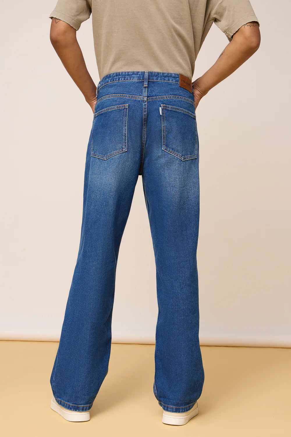 Distressed Mid Blue Wide-Fit Denim Jeans for Men with Comfortable Relaxed Fit