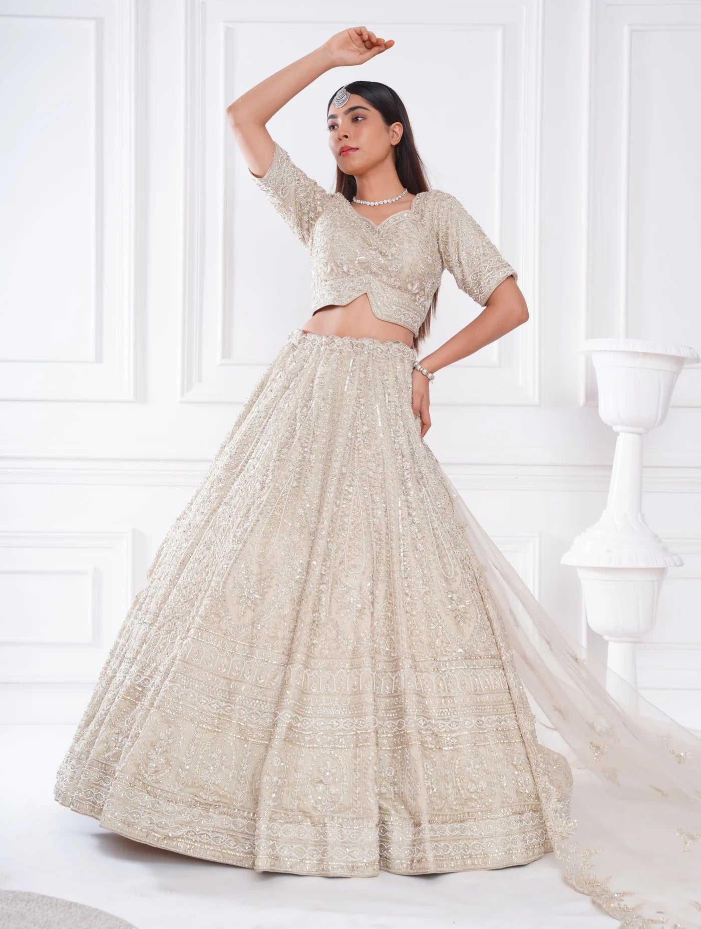 Ivory Net Lehenga Elegant Traditional Outfit for Weddings and Festive Wear