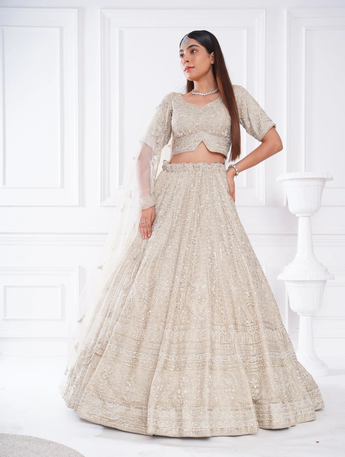 Ivory Net Lehenga Elegant Traditional Outfit for Weddings and Festive Wear