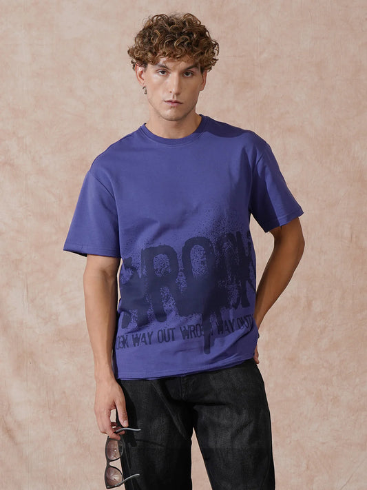 Men’s Heavy GSM Distressed Oversized Blue T-Shirt Designed for Rugged Streetwear and Everyday Fashion