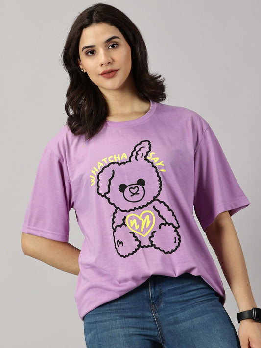 Casual Teddy Lavender Oversized T Shirt Women Comfortable and Stylish