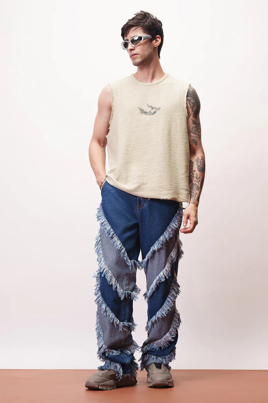Men's Frayed Frenzy Straight-Fit Denim Jeans for Trendy Casual Wear