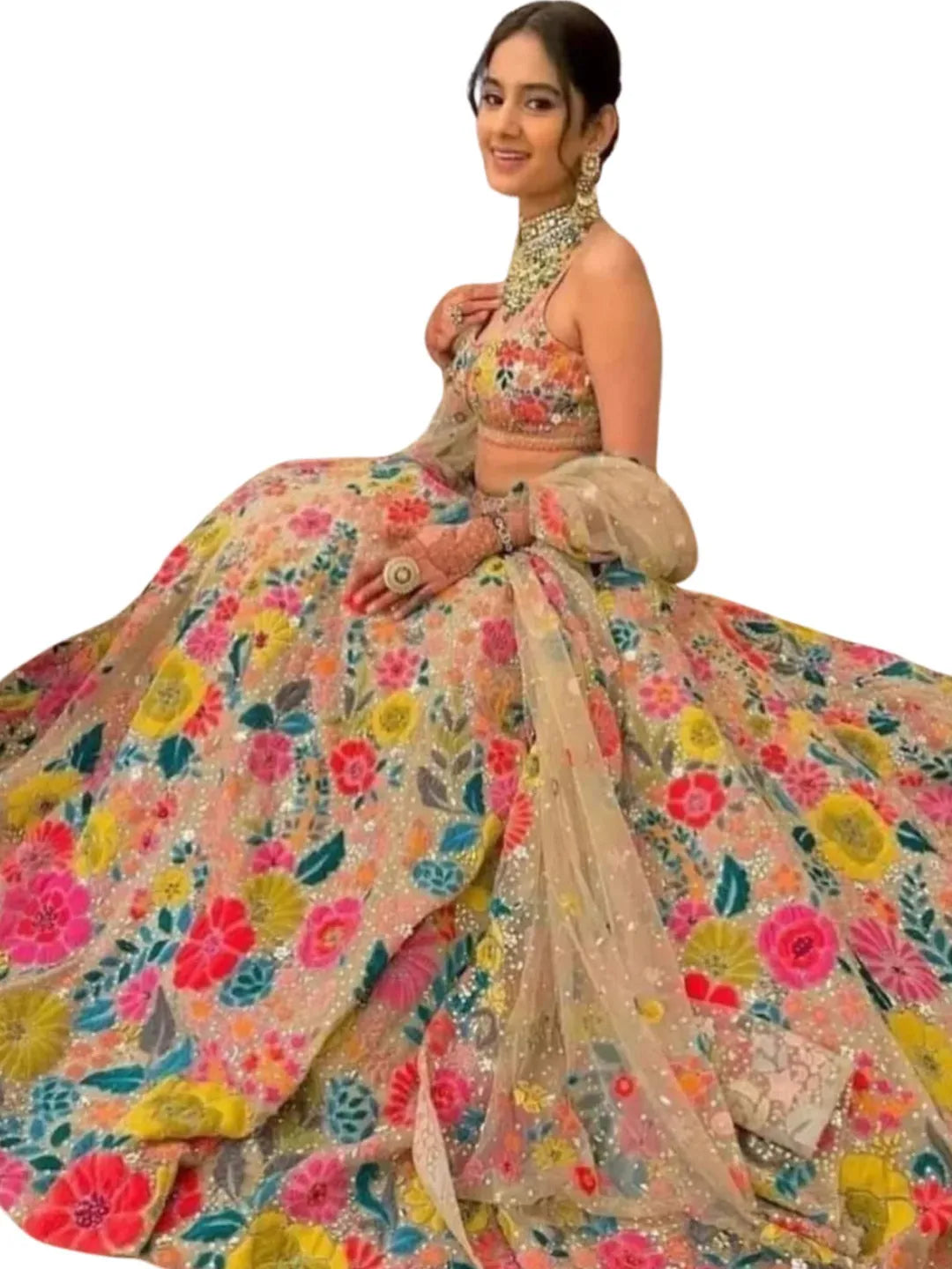 Bridal Georgette Lehenga in Beige and Brown Beautifully Accented with Sequin Work