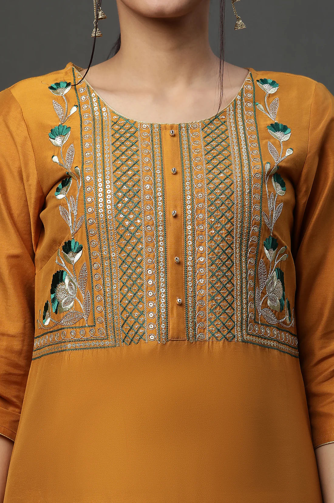 Stylish Yellow Embroidered Viscose Blend Kurta and Flared Skirt Set Featuring Intricate Dori, Zari and Sequins Detailing for Traditional Occasions