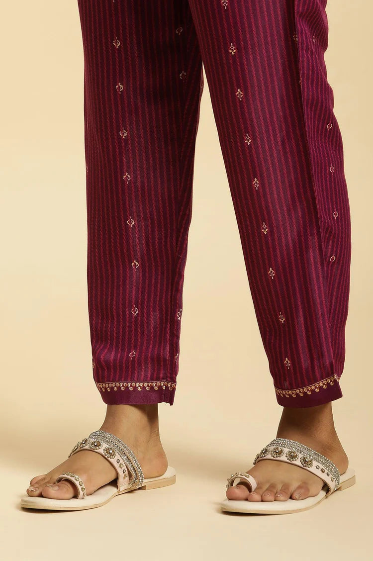 Graceful Purple Embellished Kurta Outfit with Pants and Dupatta Perfect for Weddings and Cultural Events