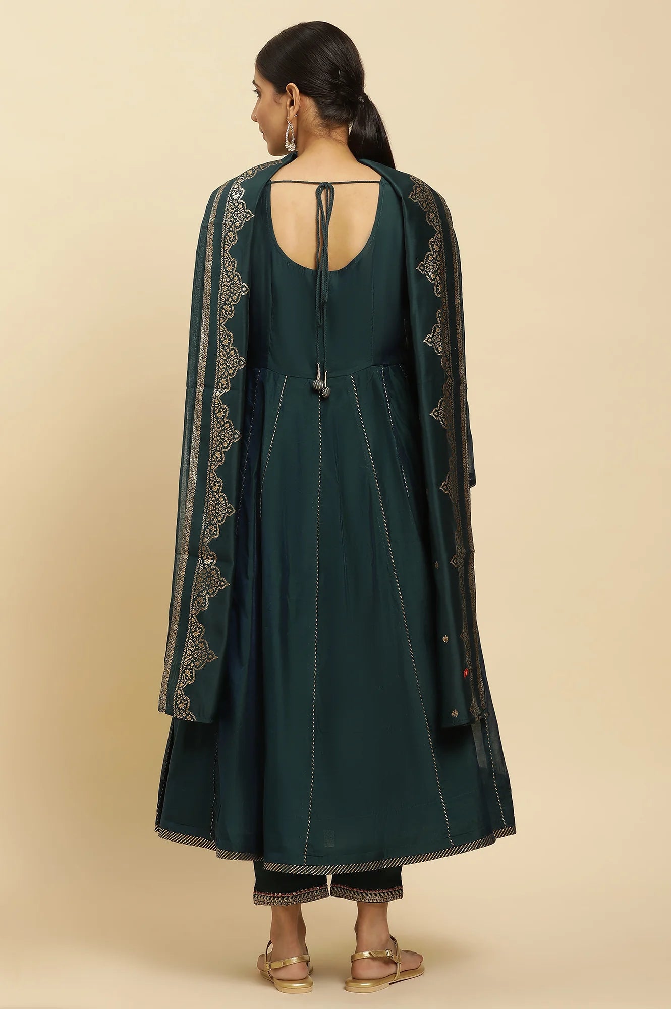 Graceful Green Flared Embroidered Kurta with Dupatta and Pants Ethnic Party and Festival Wear Set