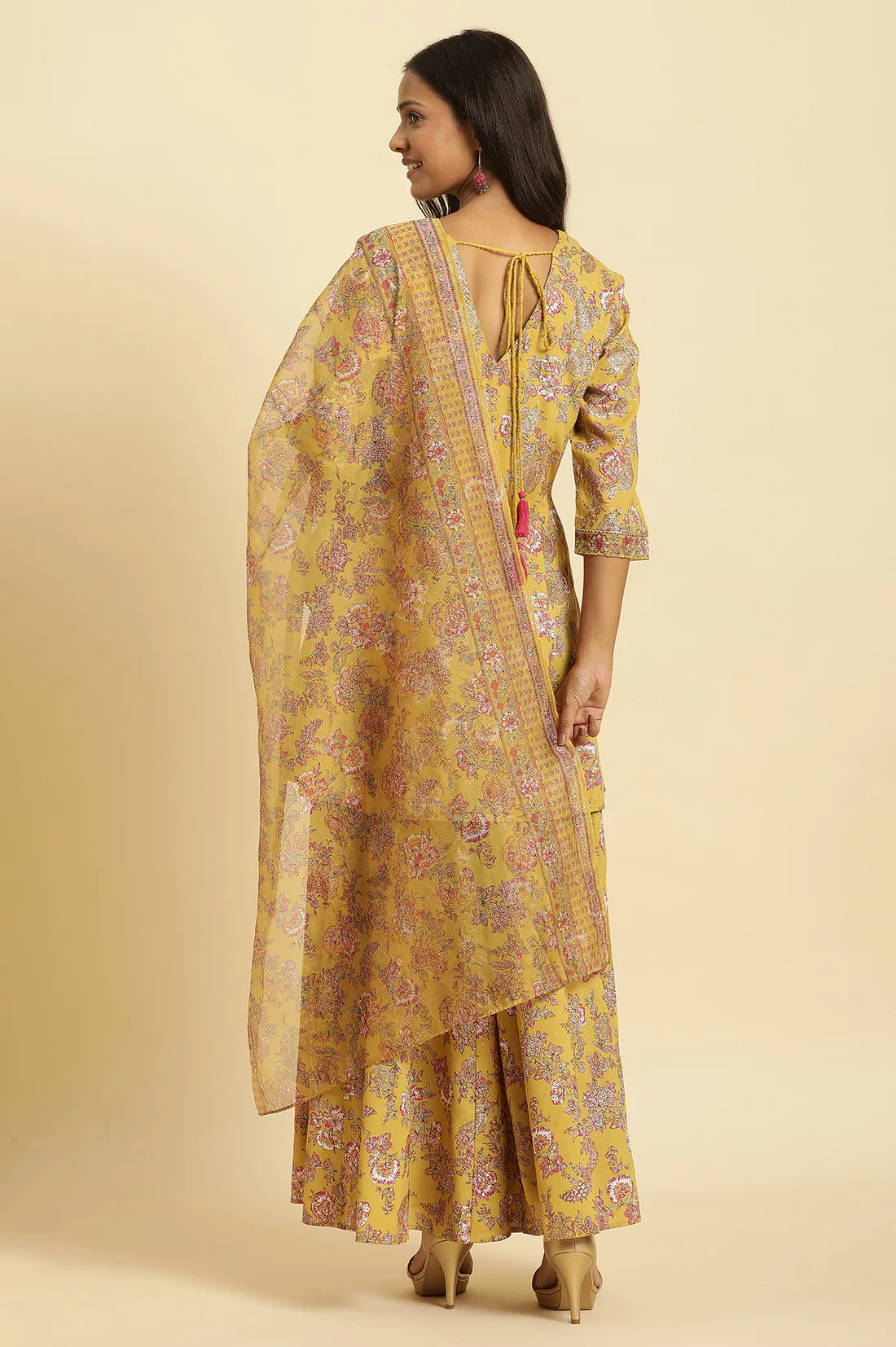 Women Designer Yellow Floral Printed Kurta Sharara Set with Dupatta