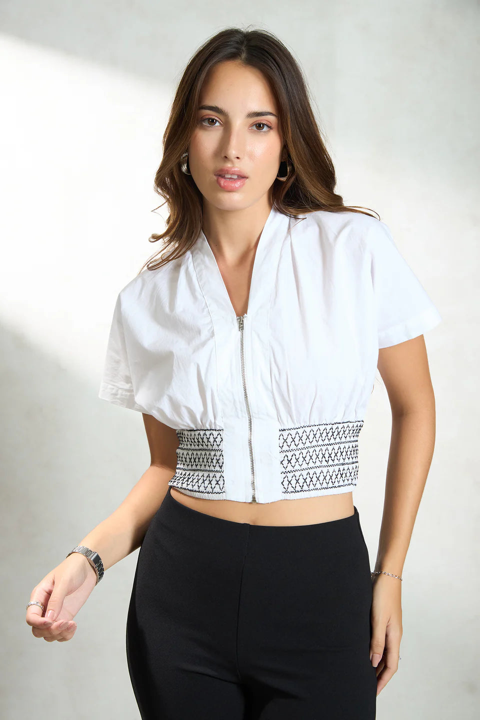 Stylish Cotton Smocked Waist Blouse for Everyday Outfits